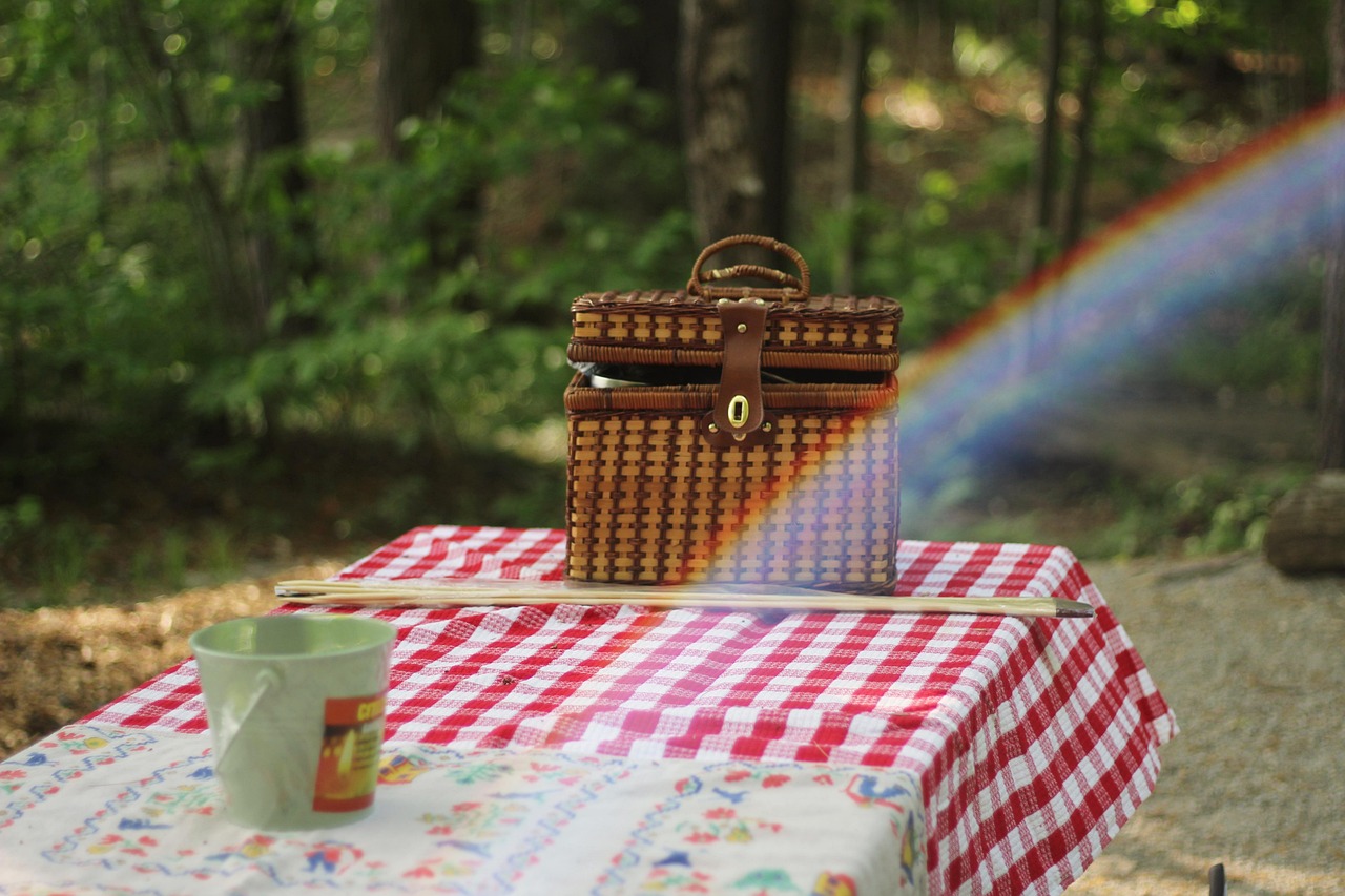 Coloured wheat straw tumblers stacked outdoors