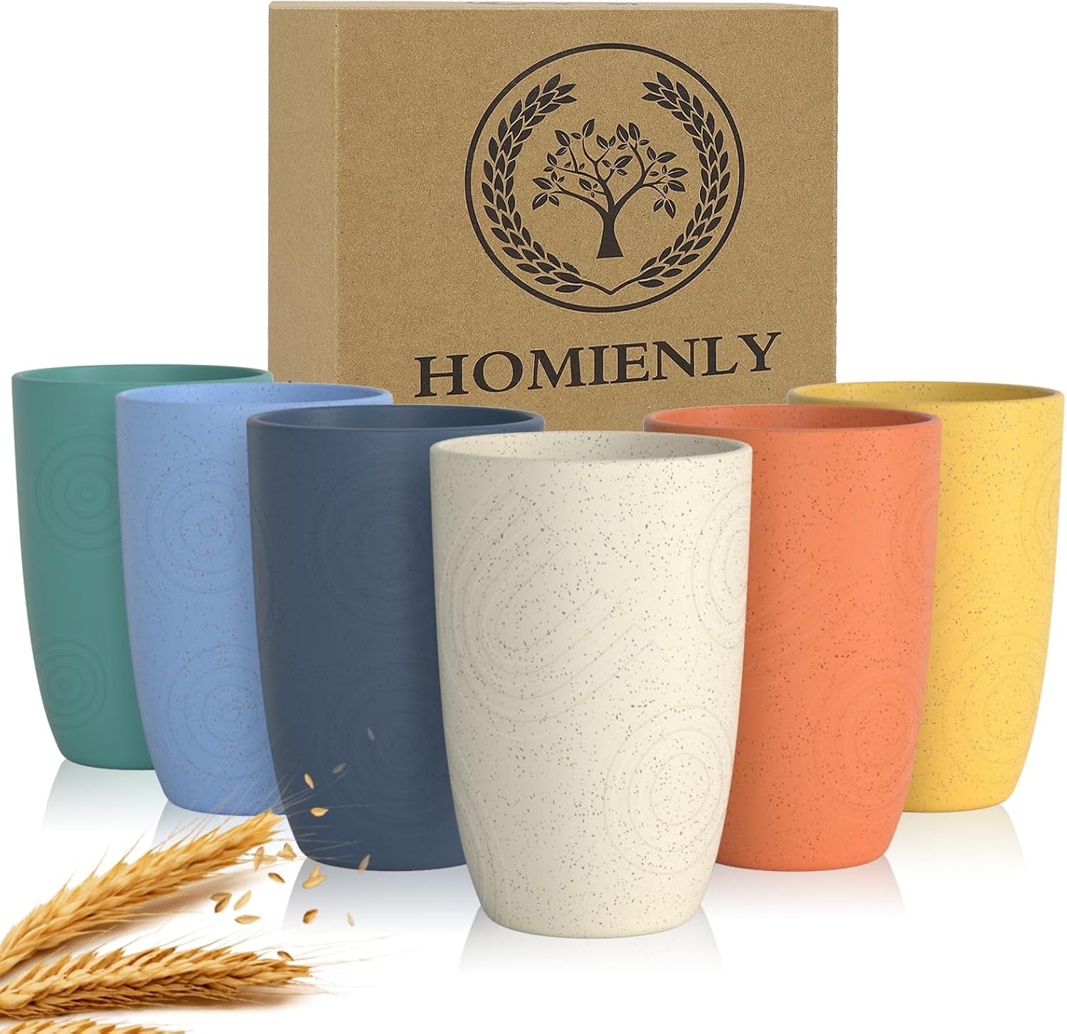 Homienly Plastic Cups Alternatives Unbreakable Drinking Glasses Wheat Straw Cup Sets for Kitchen Camping Party RV Stackable Water Tumblers Dishwasher Freezer & Microwave Safe 6 PCS (12OZ, Multi) Homienly Plastic Cups Alternatives Unbreakable Drinking Glasses Wheat Straw Cup Sets for - Image 1