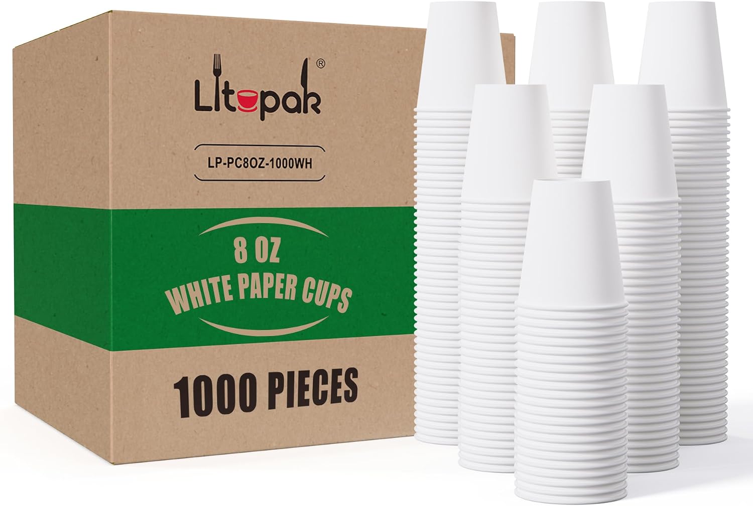 LITOPAK 1000 Count Coffee Cups 8 oz, Bulk Paper Cups, Beverage Drinking Cup | Bulk oversized packaging, Leak-proof, food-grade, DIY design, for commercial, home, office, store, school, hot or cold drink LITOPAK 1000 Count Coffee Cups 8 oz, Bulk Paper Cups, Beverage Drinking Cup - Image 1