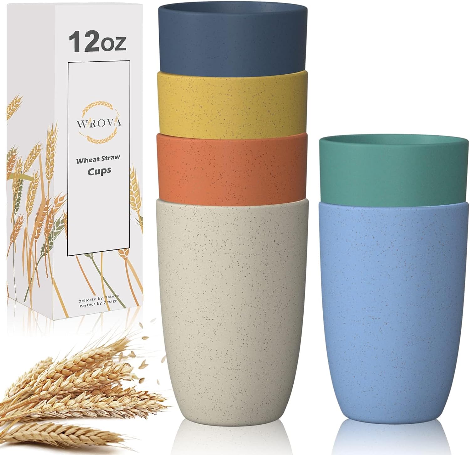 Wrova Wheat Straw Cups 6 PCS Good Alternative to Plastic Reusable Cups 12 oz Unbreakable Drinking Cup Reusable Dishwasher Safe Water Plastic Glasses with 6 Colors Wrova Wheat Straw Cups 6 PCS Good Alternative to Plastic Reusable Cups 12 oz Unbreakable - Image 1